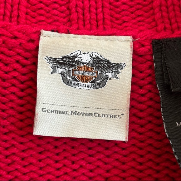 Vintage y2k 90s Harley Davidson women’s cardigan sweater Red L embroidered biker - Picture 9 of 13